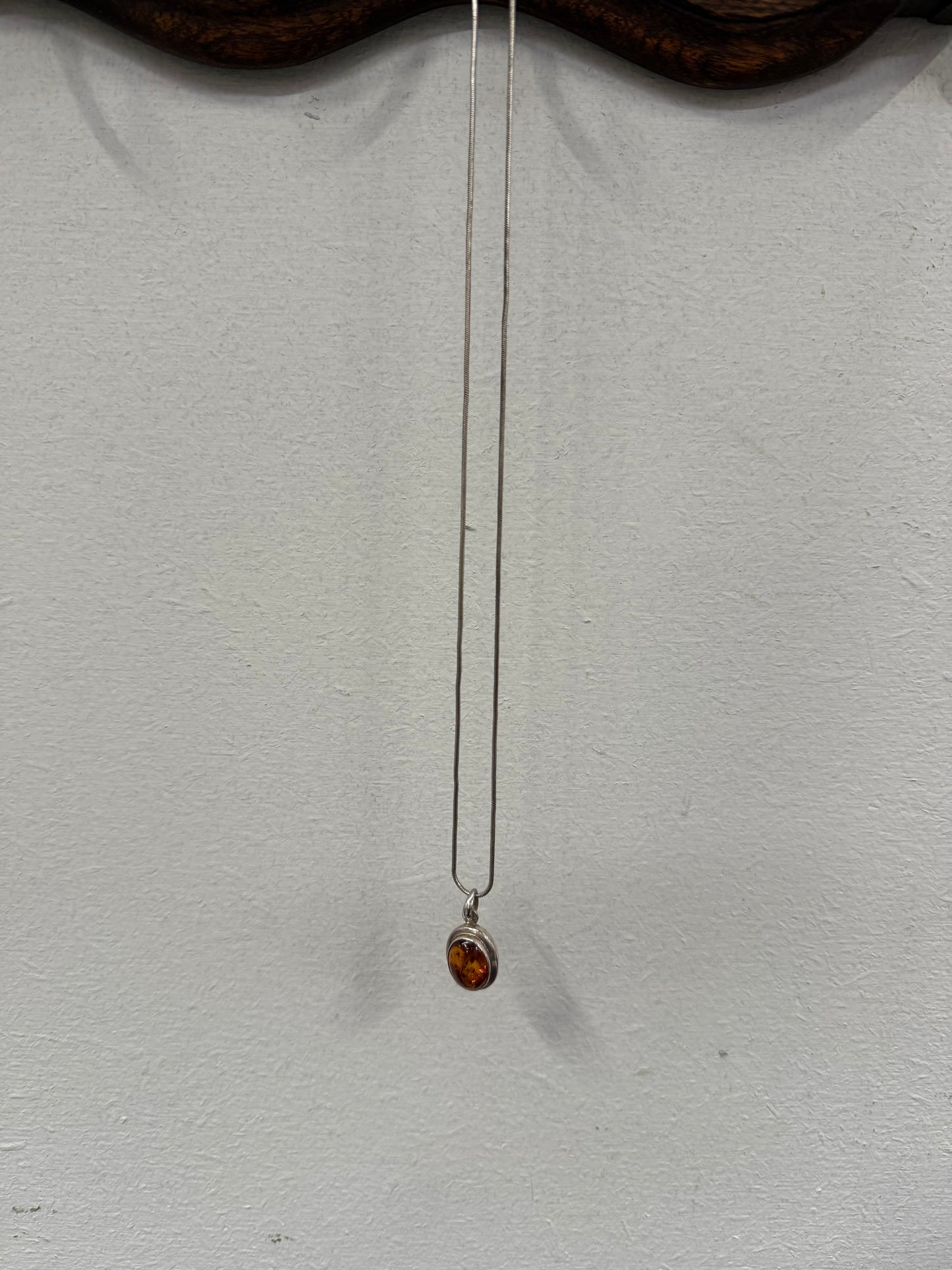 Vintage Sterling Silver & Baltic Amber Pendant & Chain