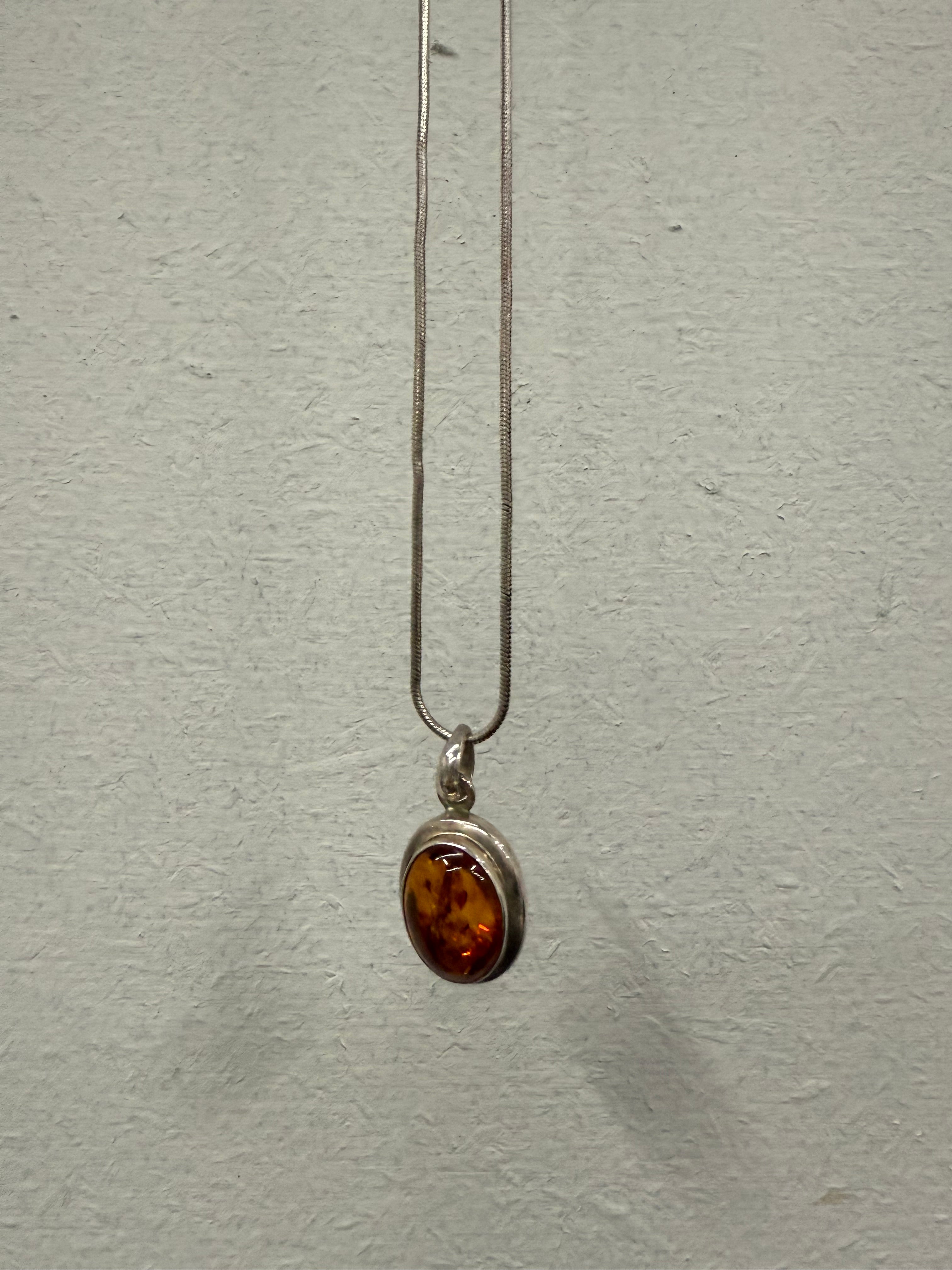 Vintage Sterling Silver & Baltic Amber Pendant & Chain | Antique & Vintage | Moonee Ponds Antiques | Australia Wide Delivery