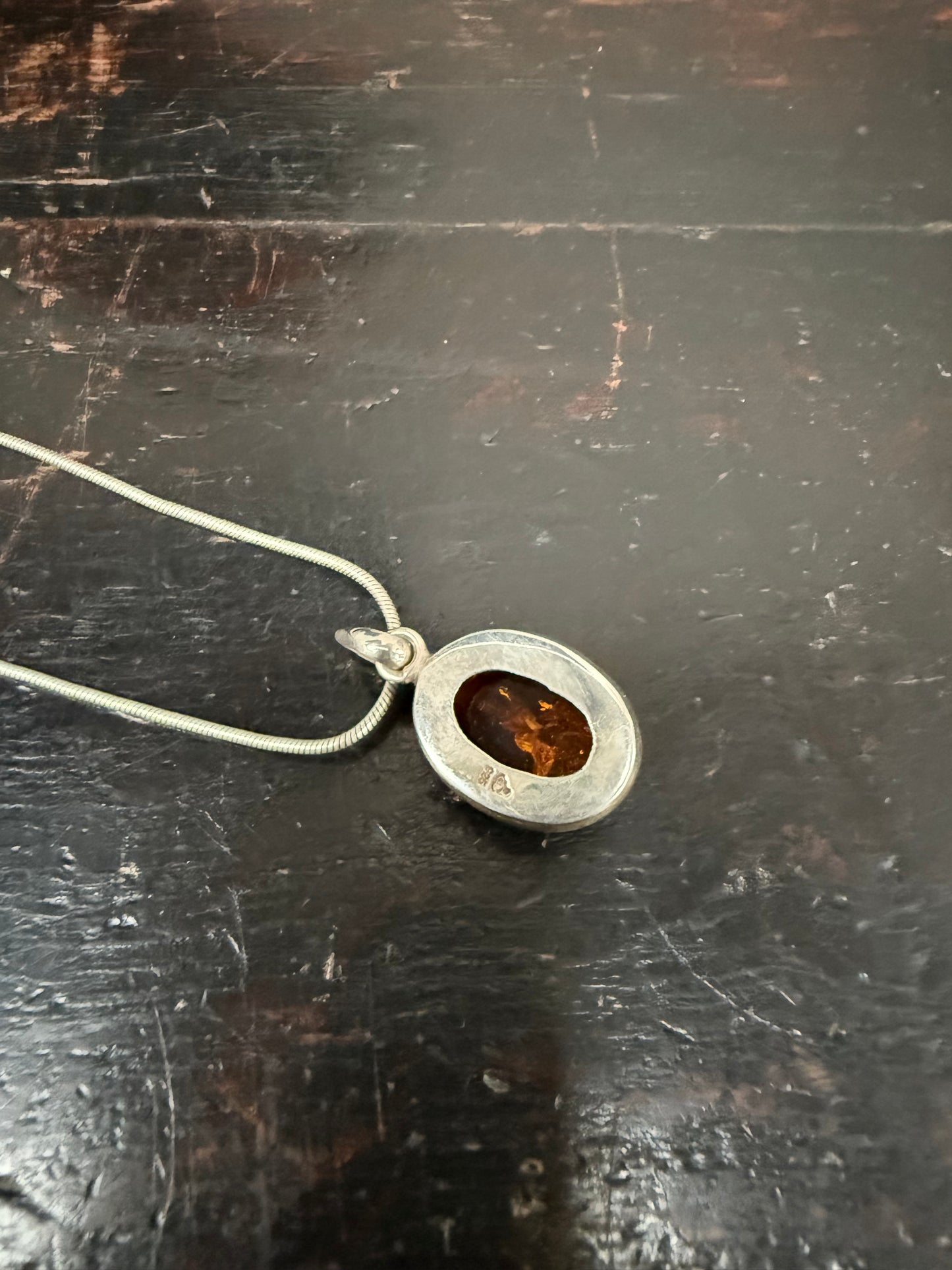 Vintage Sterling Silver & Baltic Amber Pendant & Chain