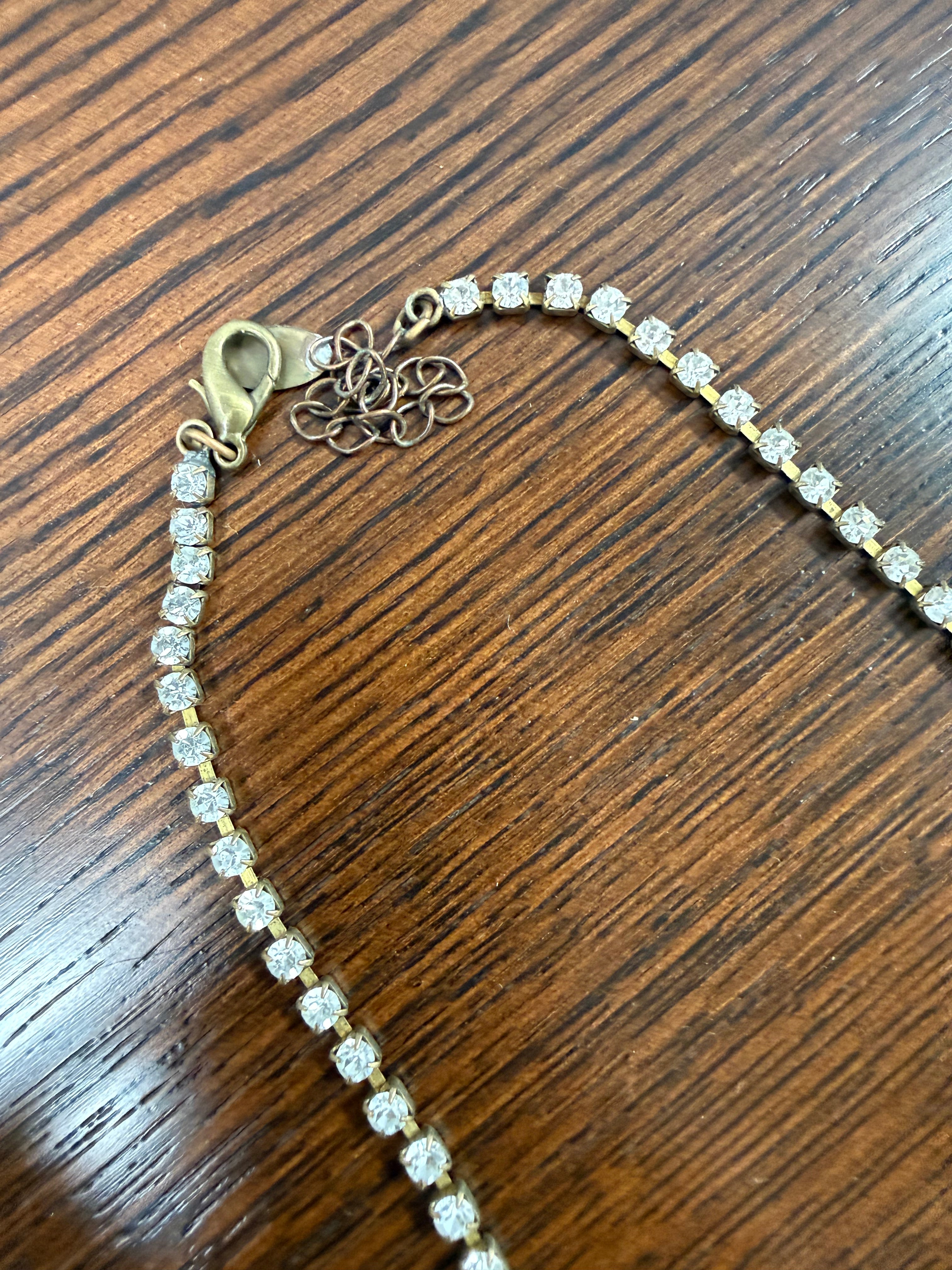 Vintage "Lilien" Czech Rhinestone & Amber Glass Necklace