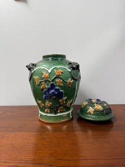 Late 19th Century Qing Dynasty Chinese Green Glazed Jar & Lid