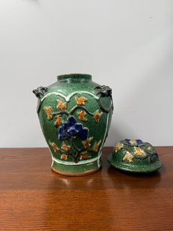 Late 19th Century Qing Dynasty Chinese Green Glazed Jar & Lid
