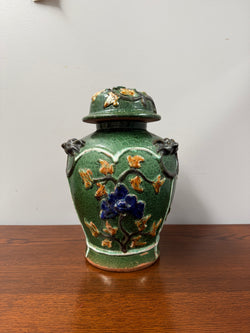 Late 19th Century Qing Dynasty Chinese Green Glazed Jar & Lid