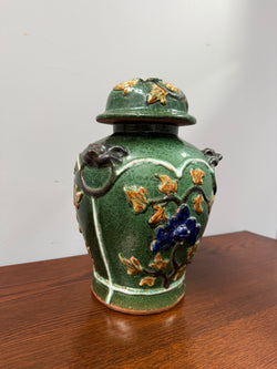 Late 19th Century Qing Dynasty Chinese Green Glazed Jar & Lid