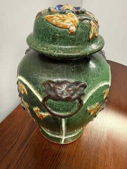 Late 19th Century Qing Dynasty Chinese Green Glazed Jar & Lid