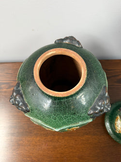 Late 19th Century Qing Dynasty Chinese Green Glazed Jar & Lid