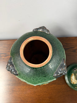 Late 19th Century Qing Dynasty Chinese Green Glazed Jar & Lid