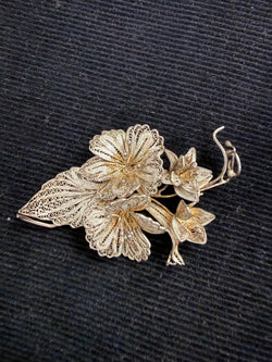 Vintage Silver Filigree Flower Brooch