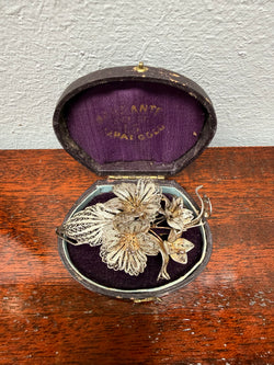 Vintage Silver Filigree Flower Brooch