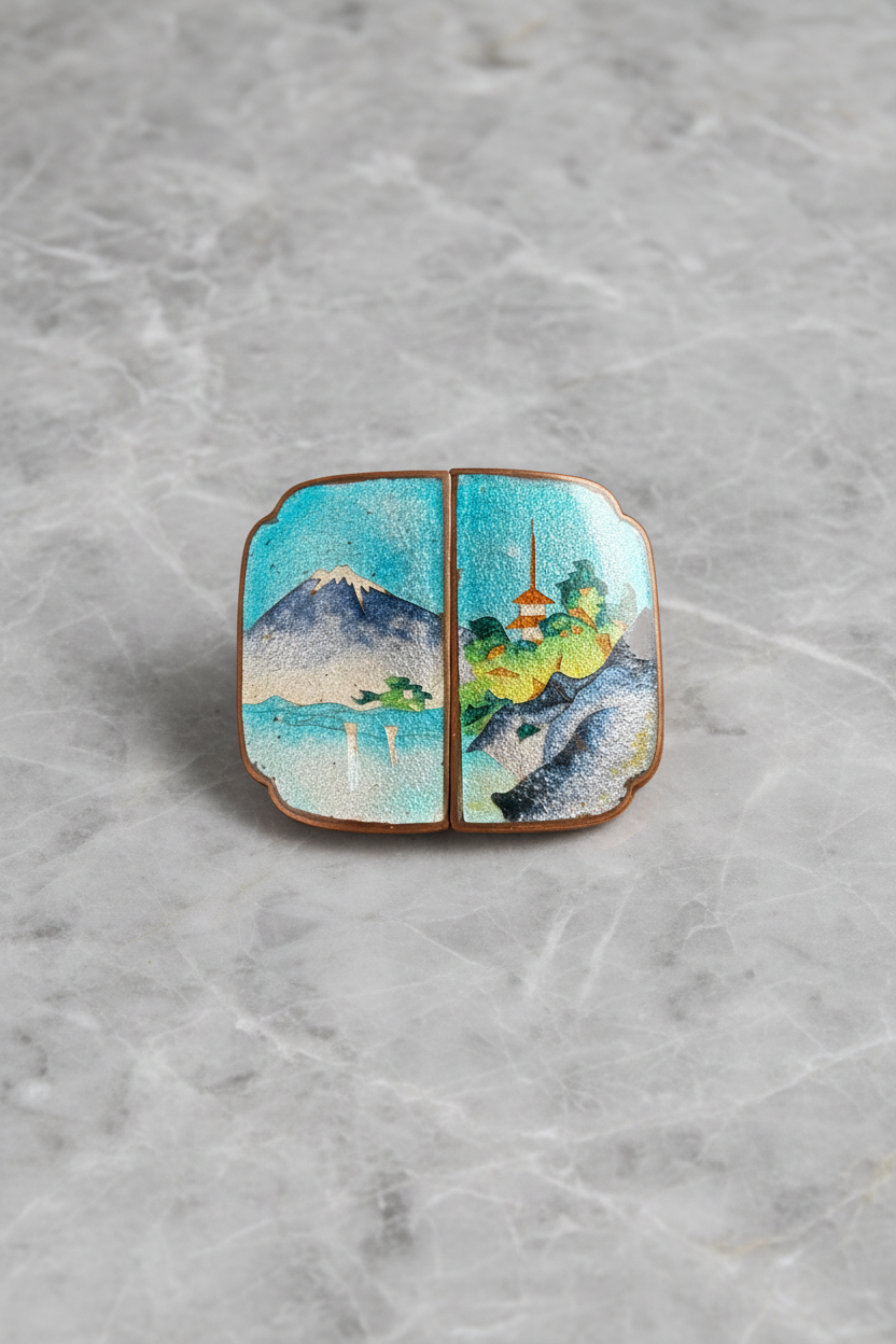 Japanese Meiji Period Enamel-over-Copper Belt Buckle
