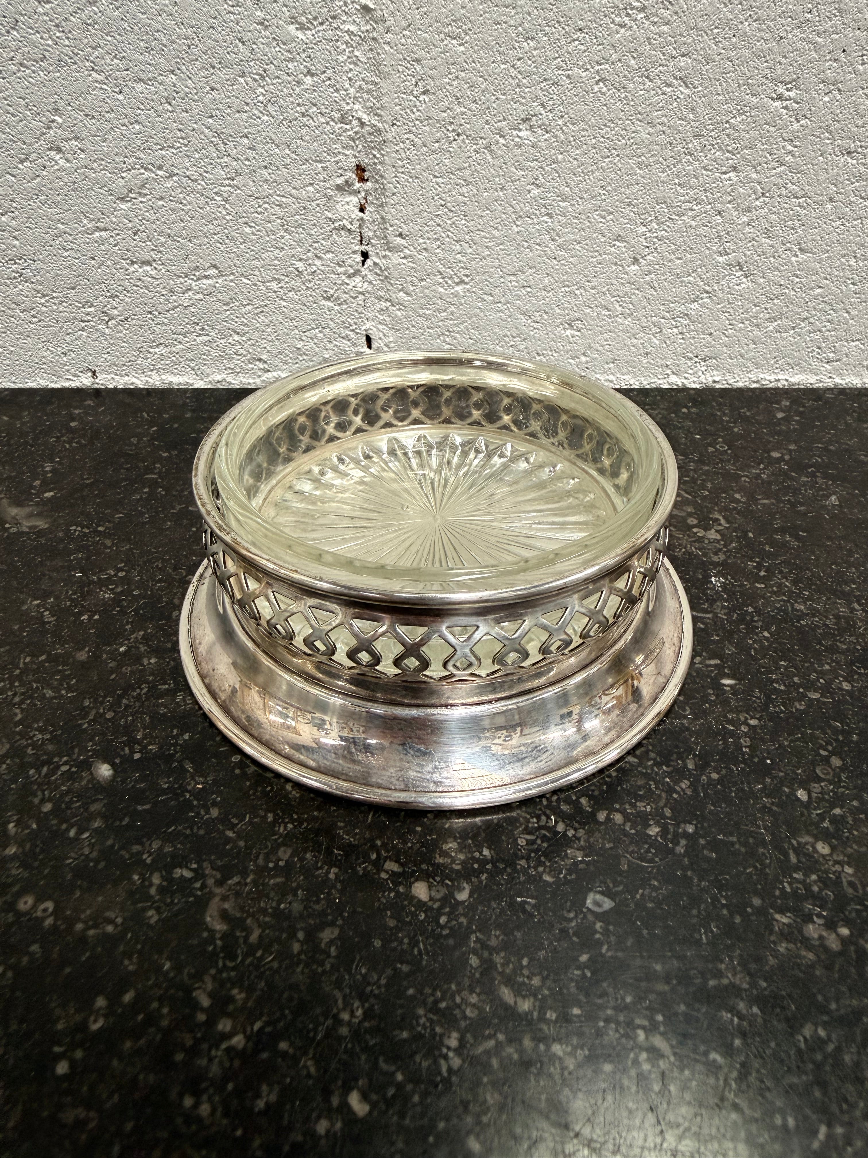 Vintage Silver Plate & Glass Coaster