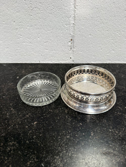 Vintage Silver Plate & Glass Coaster