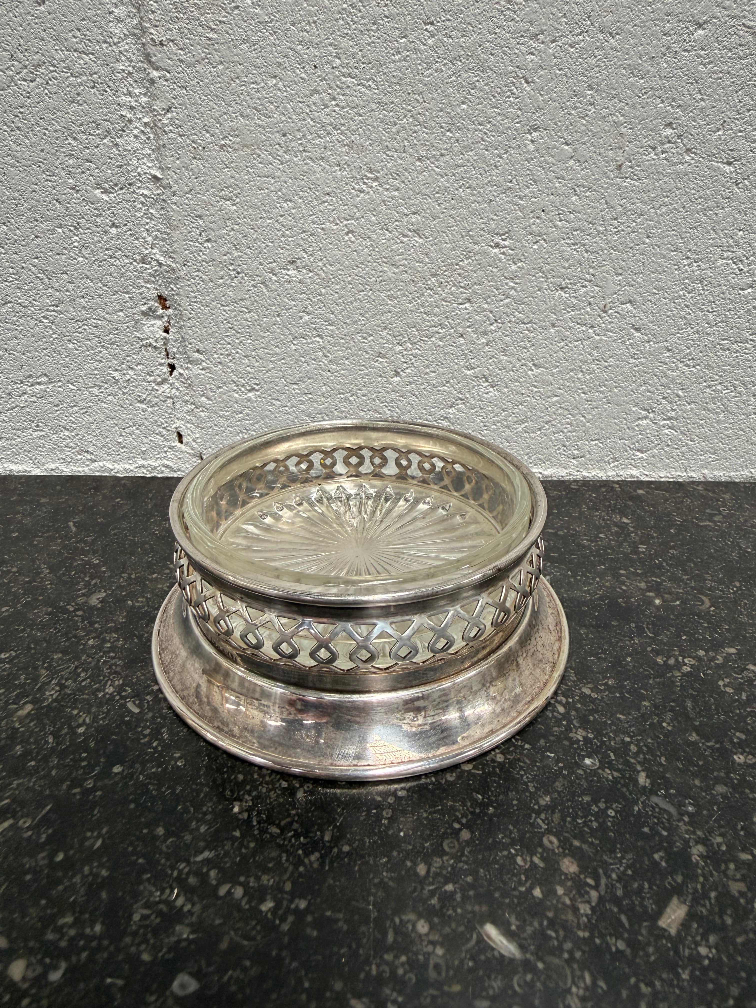 Vintage Silver Plated & Glass Coaster