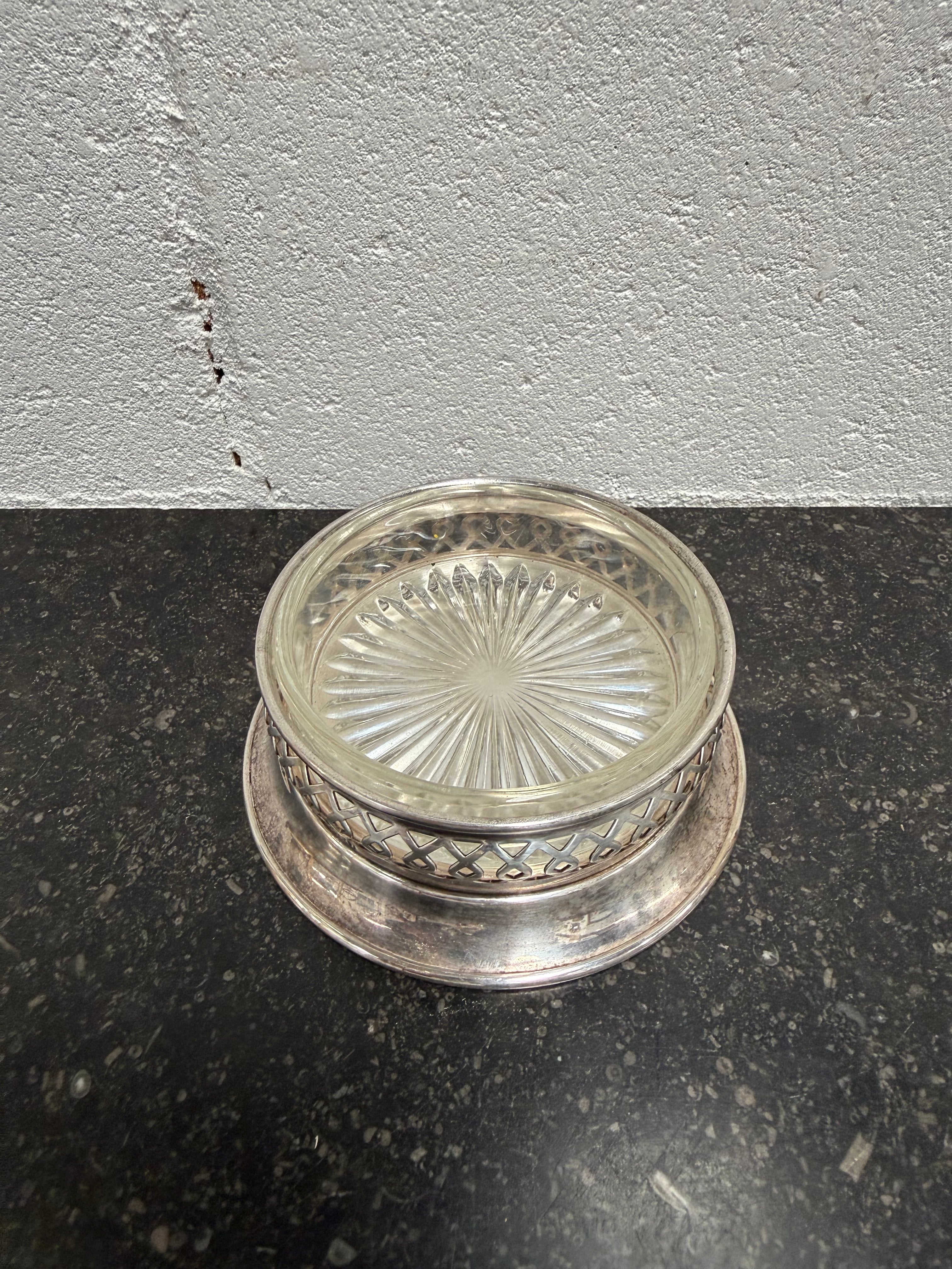 Vintage Silver Plated & Glass Coaster