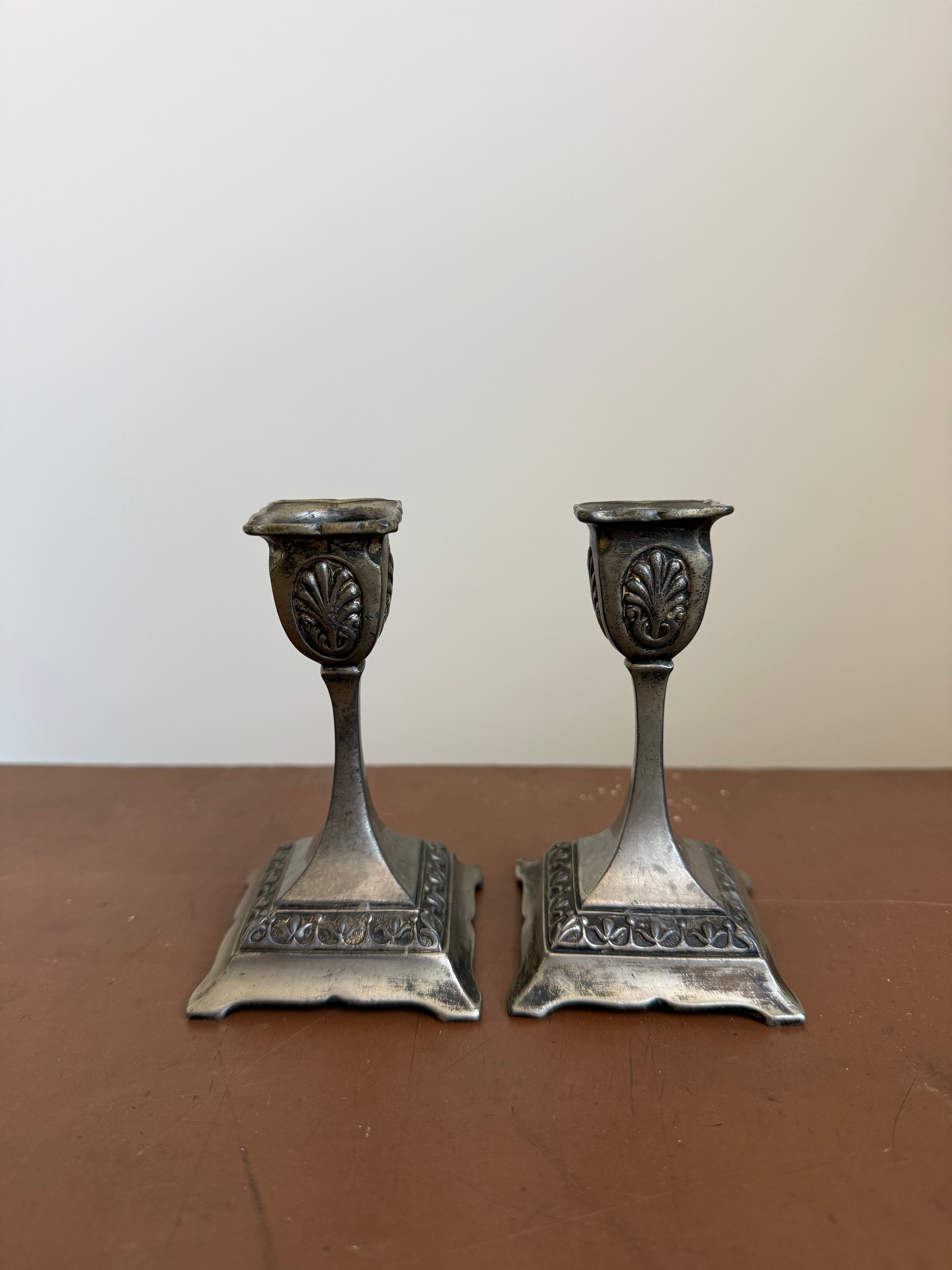 Pair Vintage Pewter Candlesticks