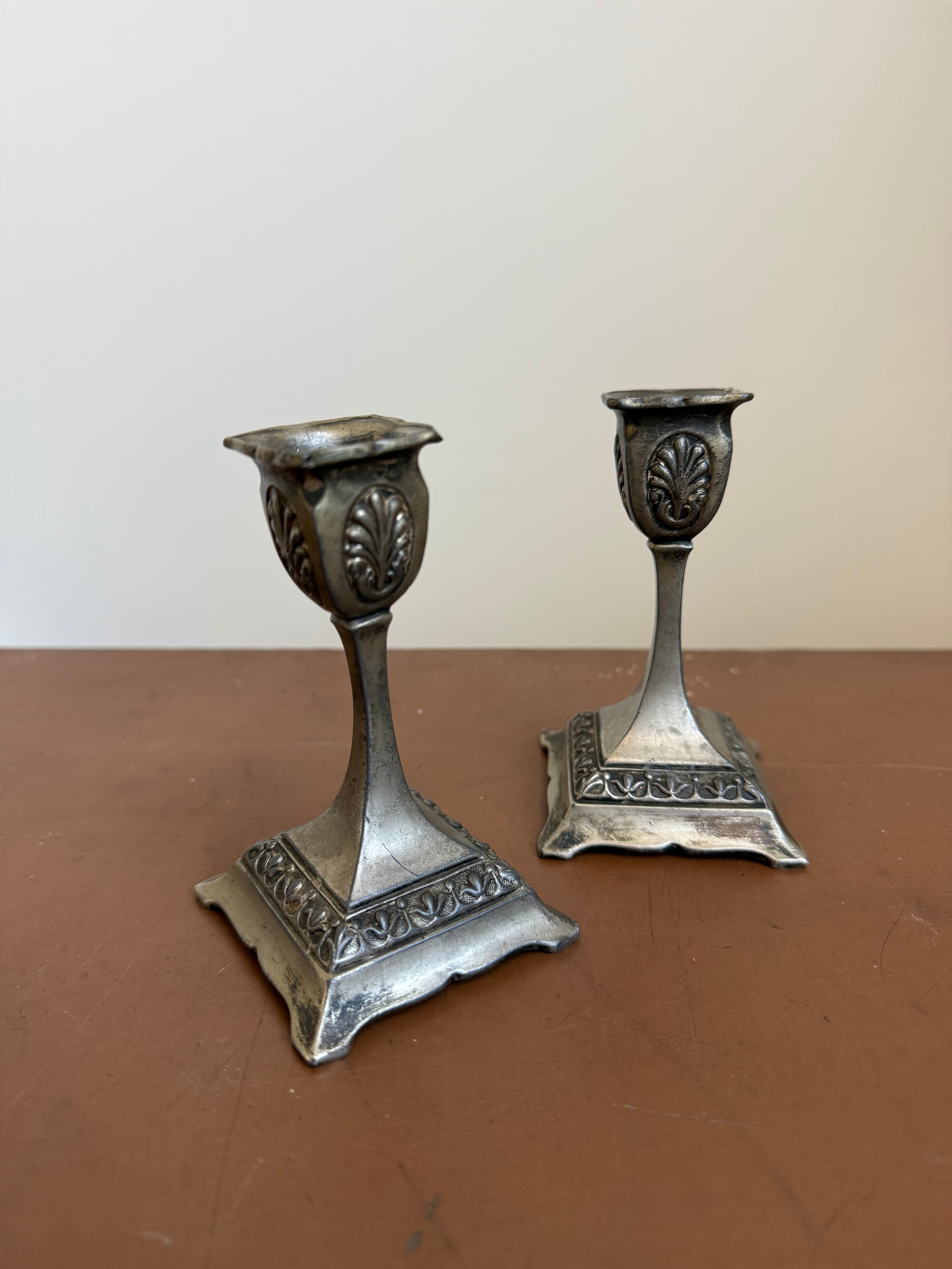 Pair Vintage Pewter Candlesticks
