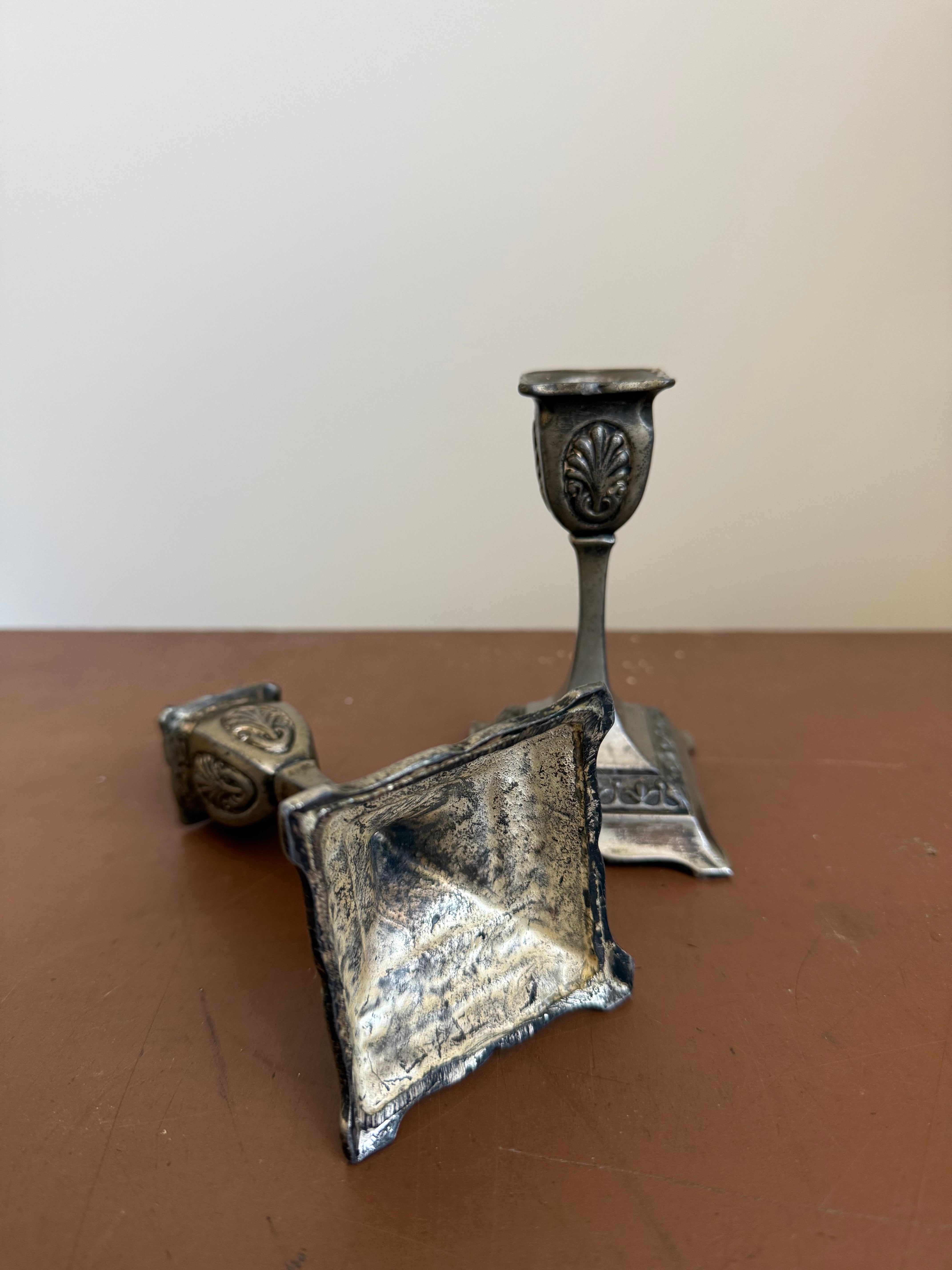 Pair Vintage Pewter Candlesticks
