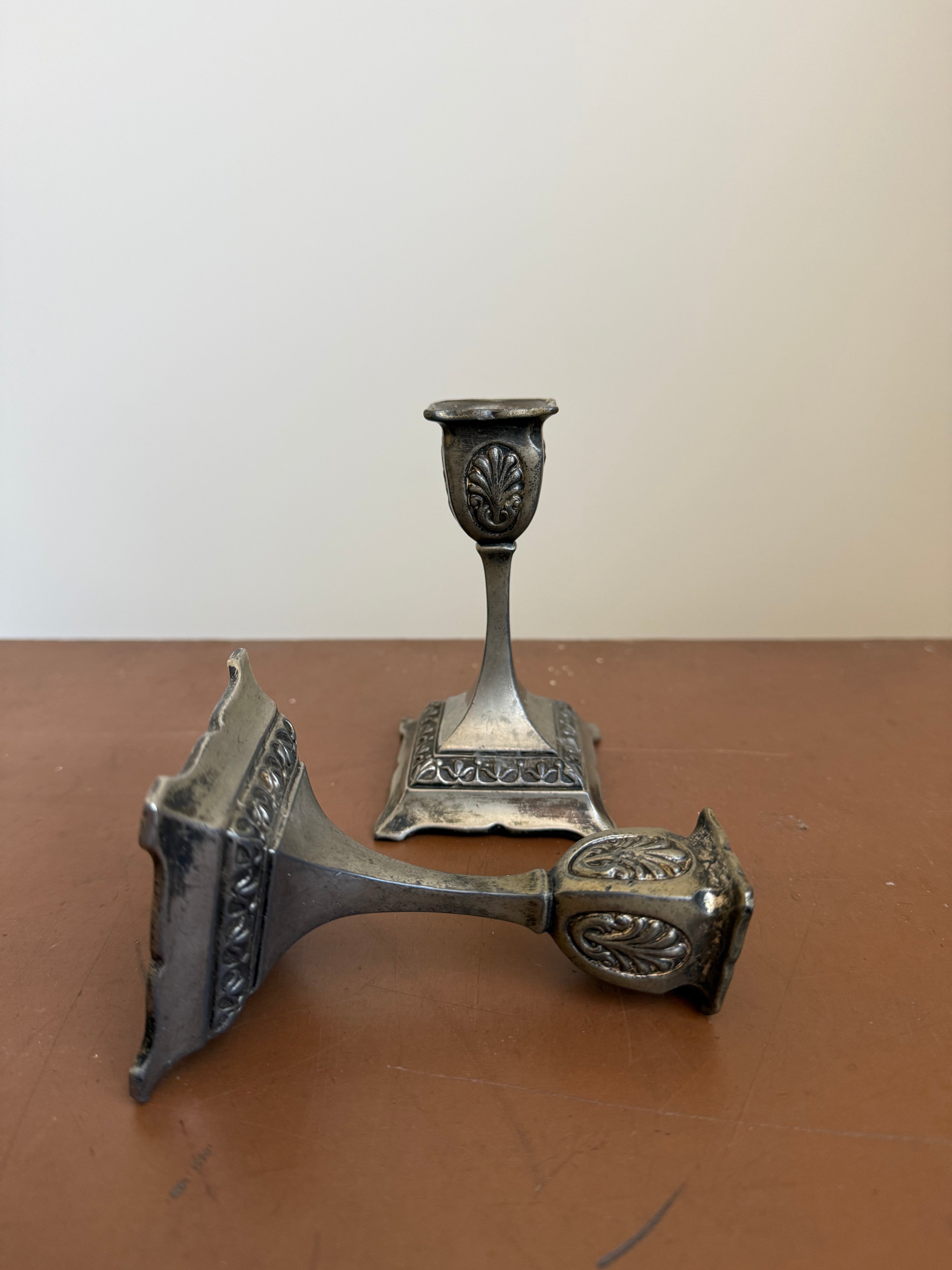 Pair Vintage Pewter Candlesticks