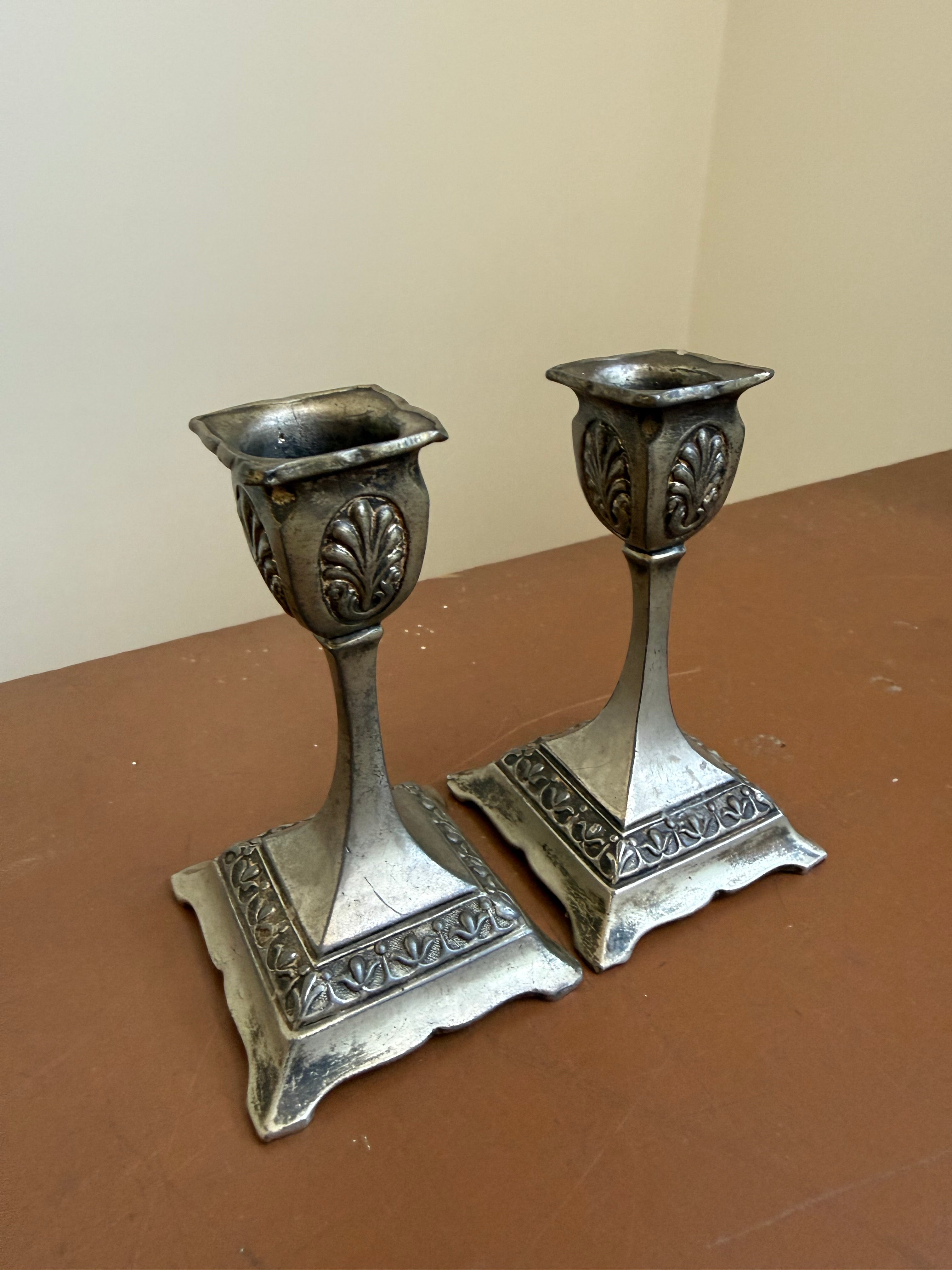 Pair Vintage Pewter Candlesticks