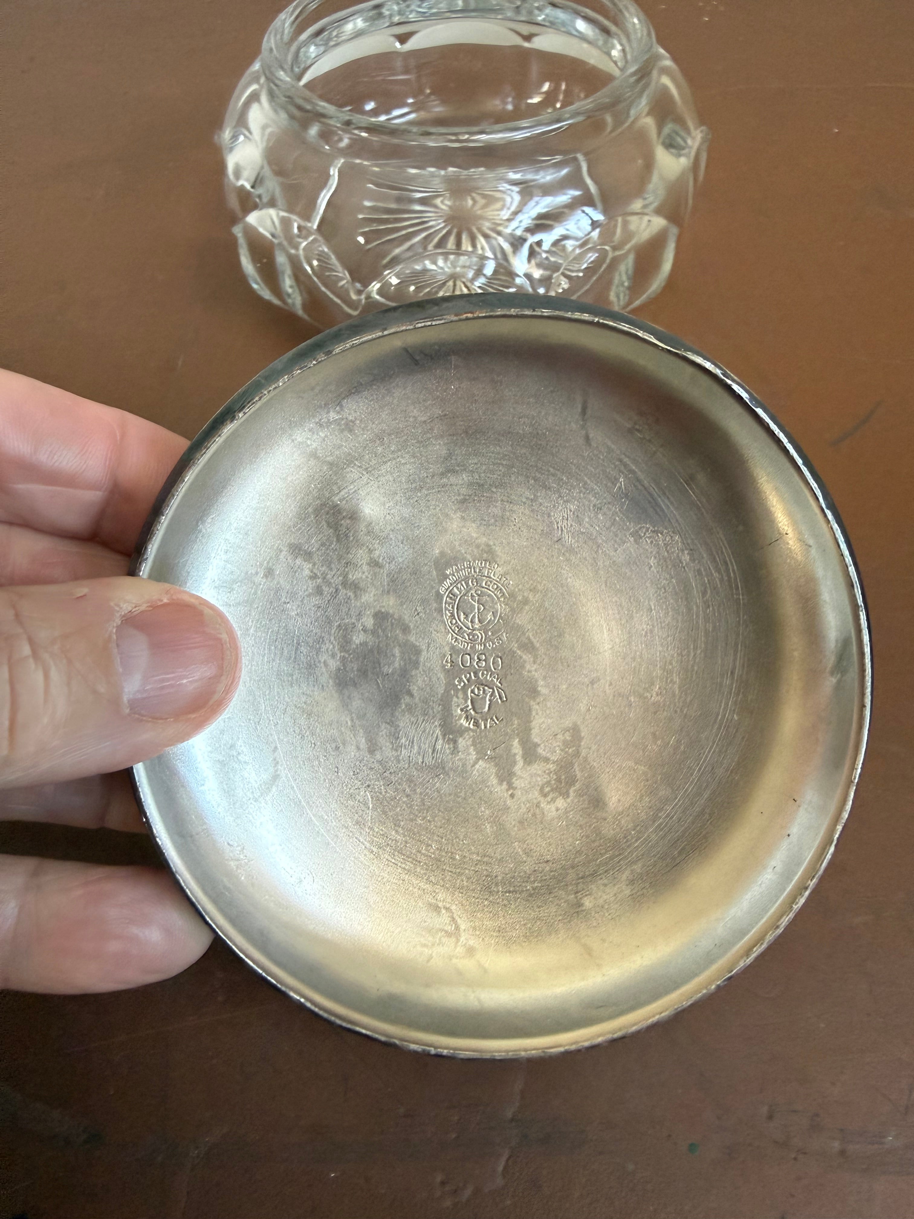 Vintage Powder/Trinket Pressed Glass Bowl & Silver Plated Top