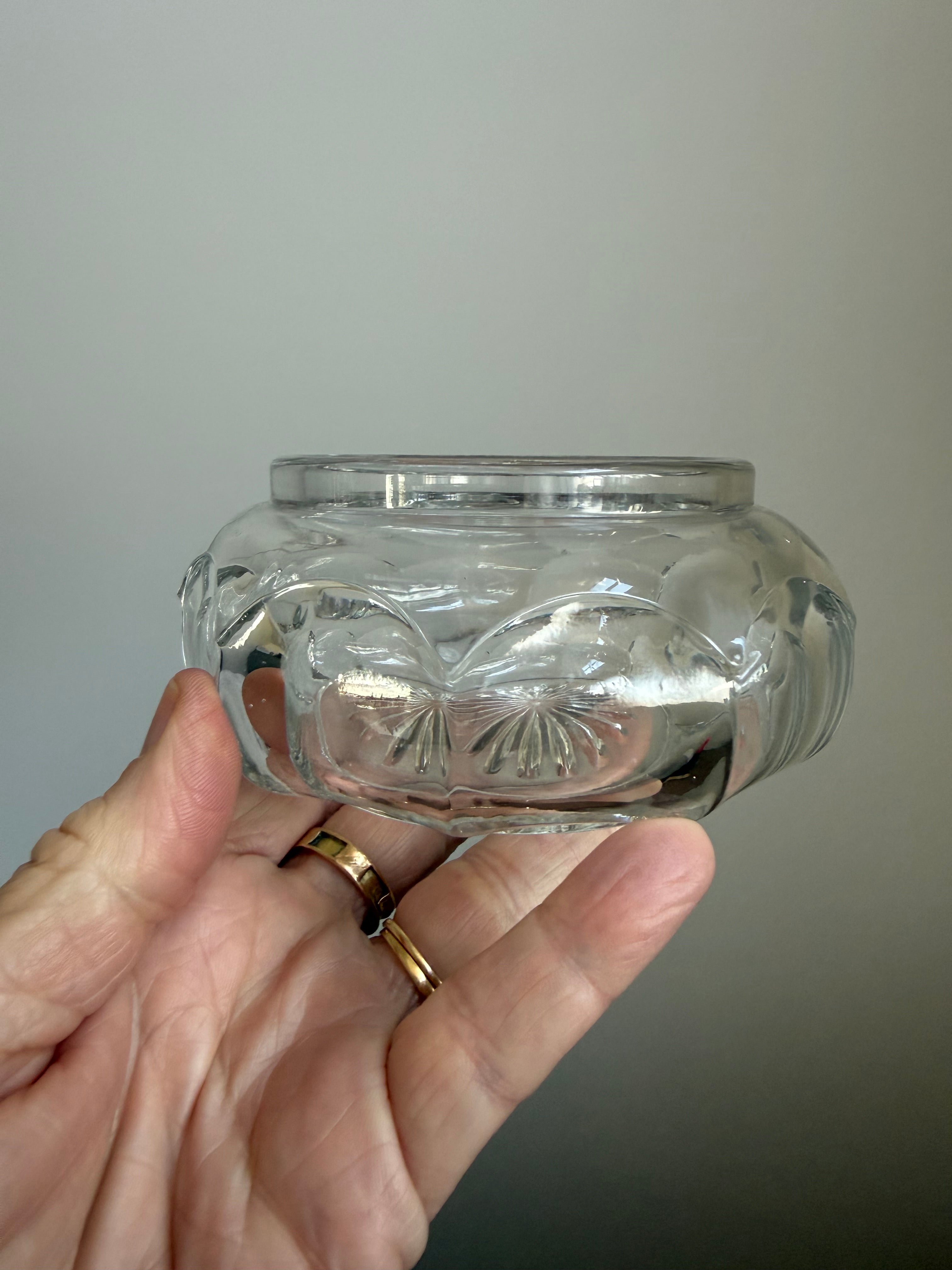 Vintage Powder/Trinket Pressed Glass Bowl & Silver Plated Top