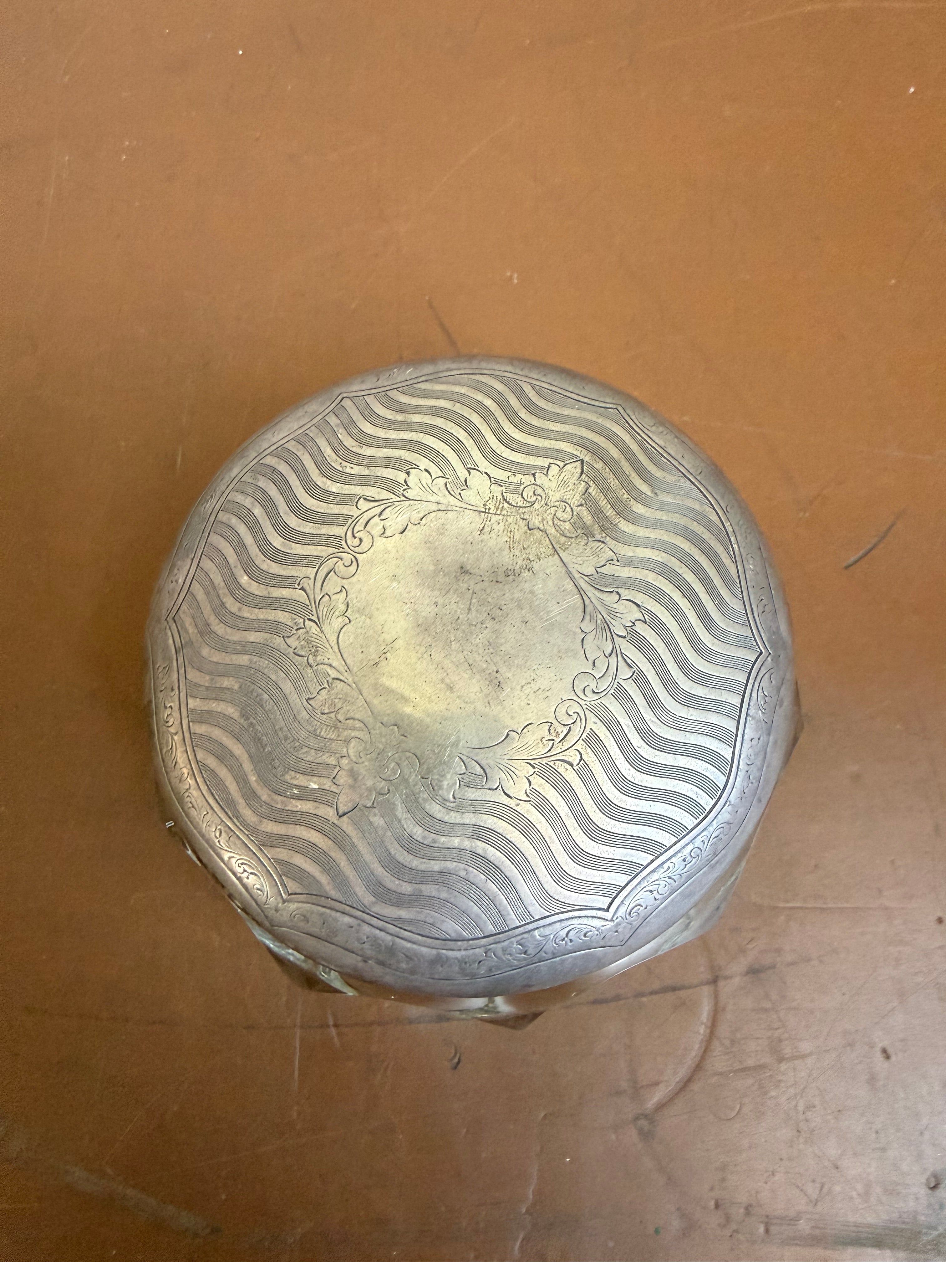 Vintage Powder/Trinket Pressed Glass Bowl & Silver Plated Top
