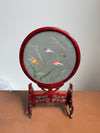 Vintage Chinese Silk Embroidery Screen On Stand