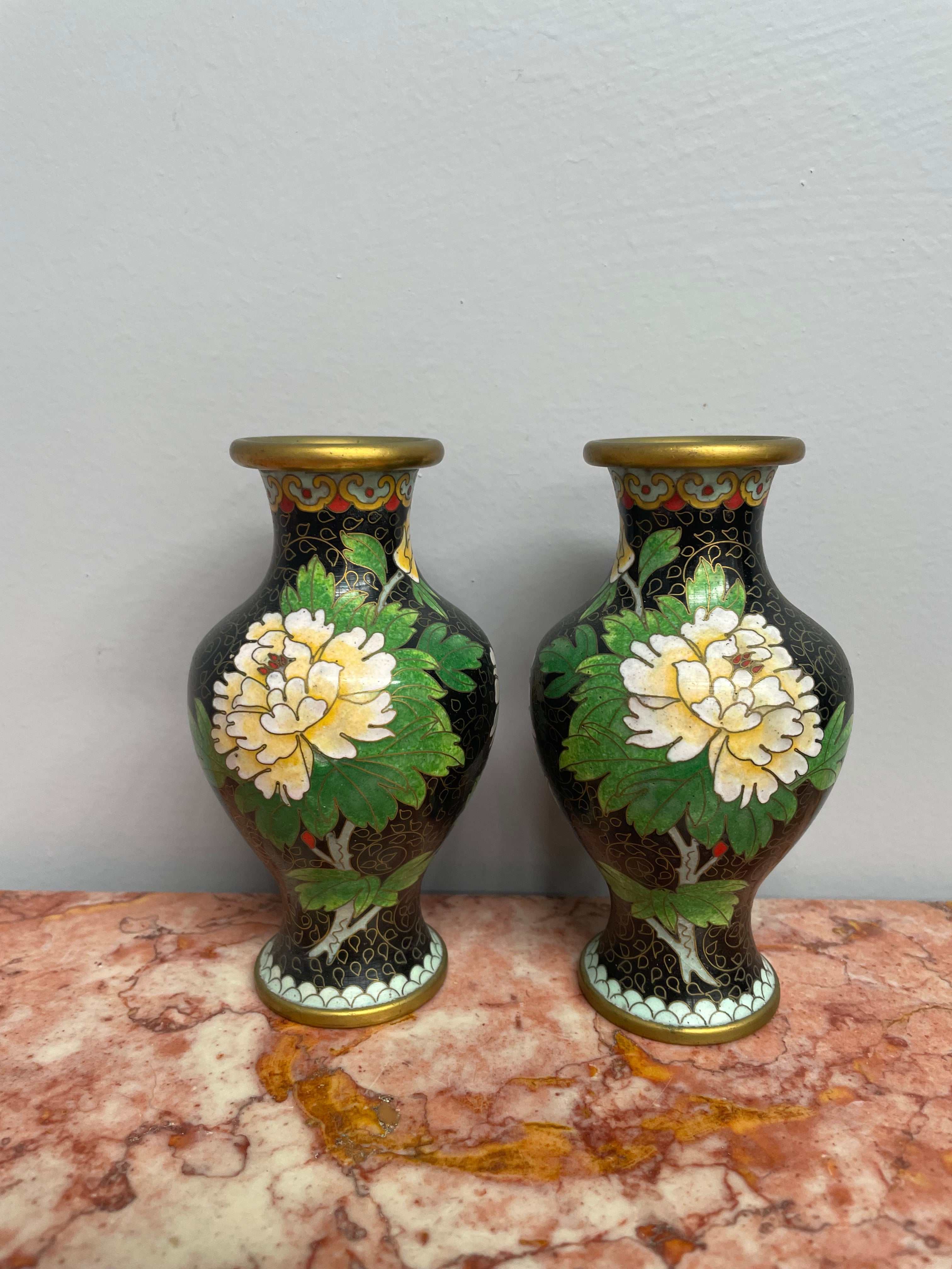 Pair of Vintage Chinese Cloisonne Vases