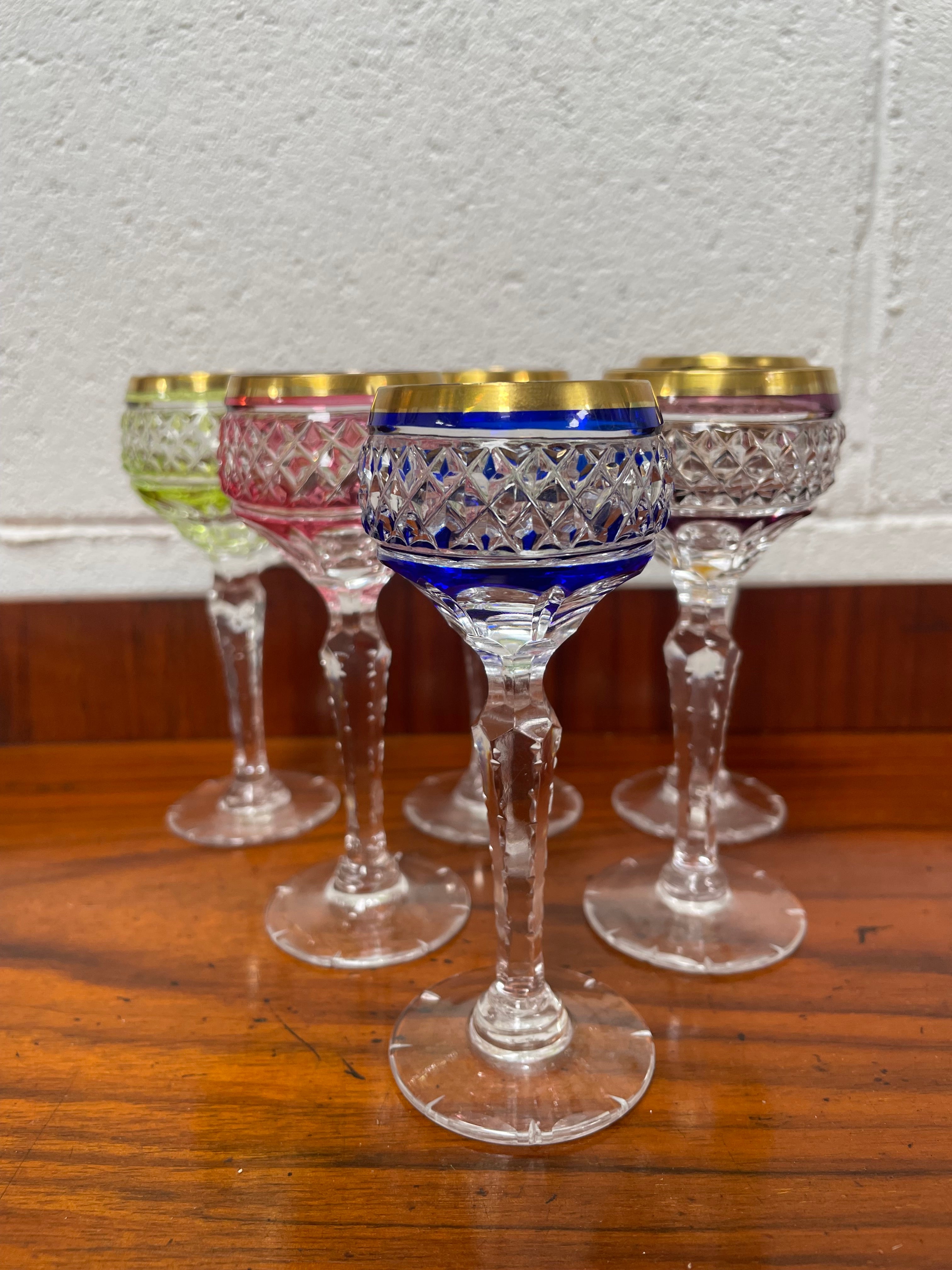 Stunning Set 6 Hand Cut Stemmed Crystal Liqueur Glasses | Antique & Vintage | Moonee Ponds Antiques | Australia Wide Delivery
