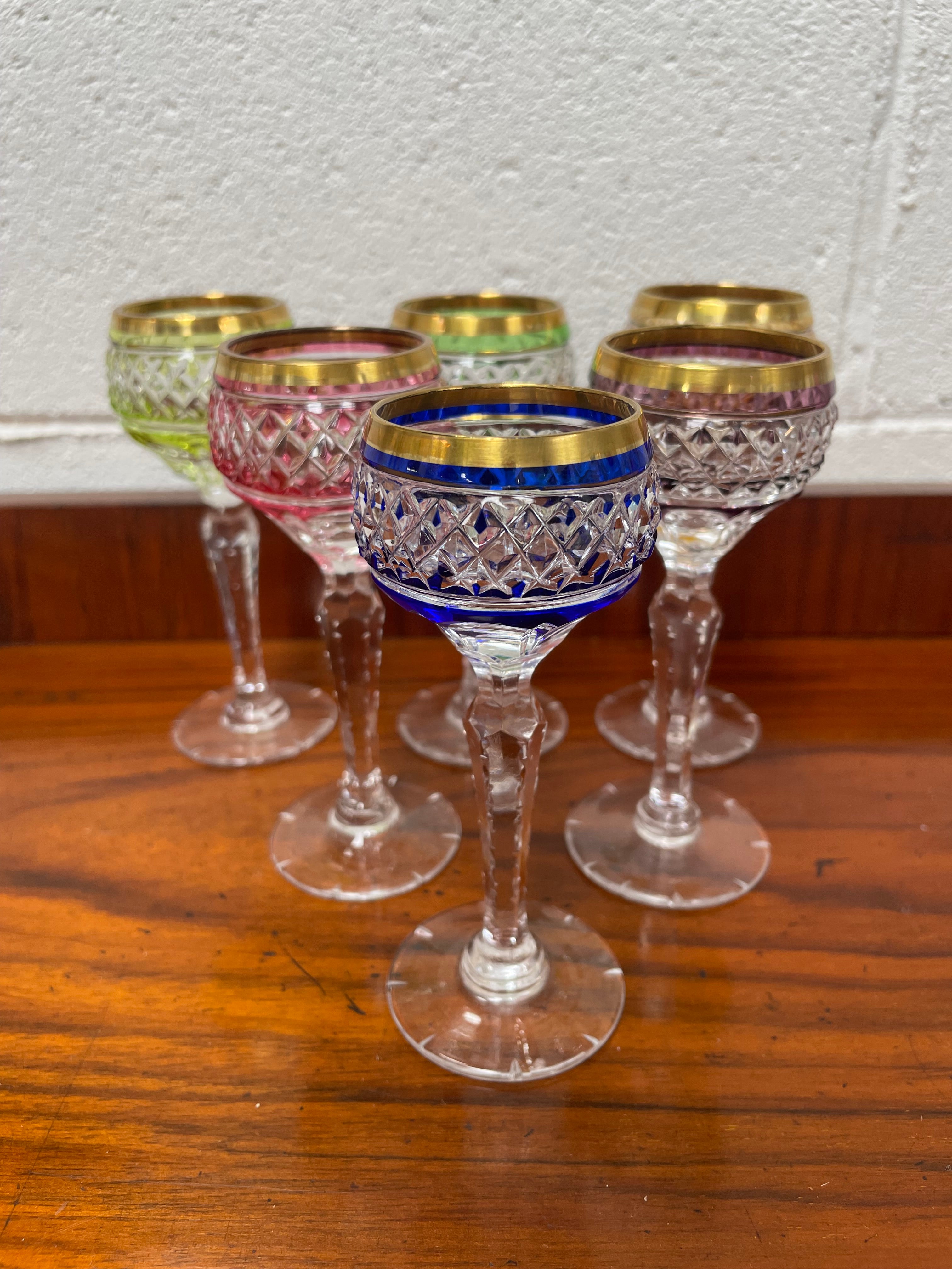 Stunning Set 6 Hand Cut Stemmed Crystal Liqueur Glasses | Antique & Vintage | Moonee Ponds Antiques | Australia Wide Delivery