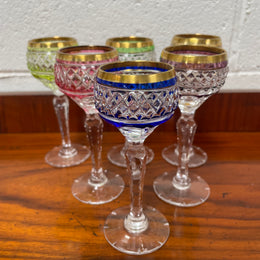 Stunning Set 6 Hand Cut  Stemmed Crystal Liqueur Glasses