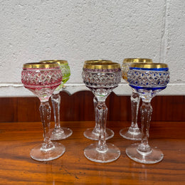 Stunning Set 6 Hand Cut  Stemmed Crystal Liqueur Glasses