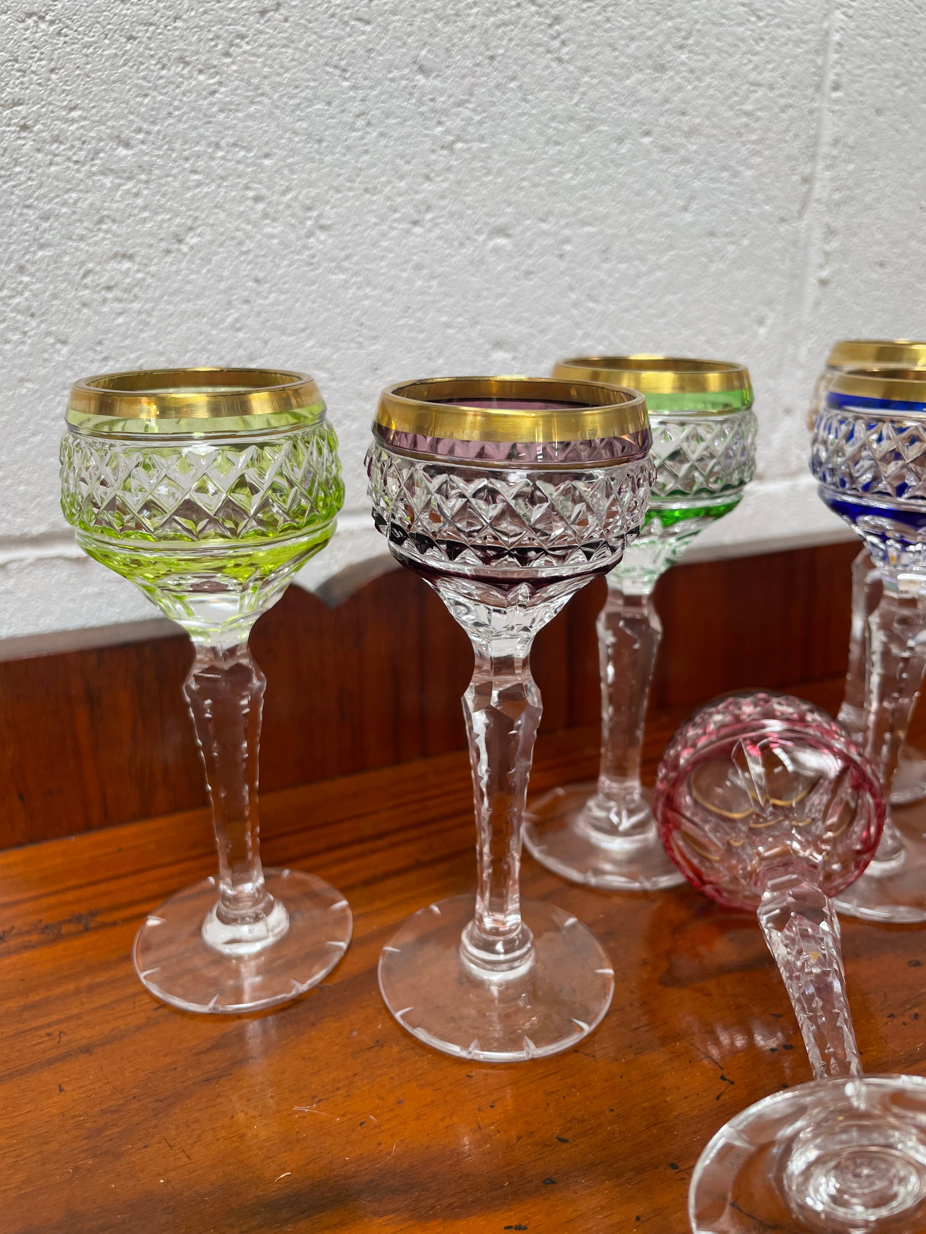 Stunning Set 6 Hand Cut Stemmed Crystal Liqueur Glasses | Antique & Vintage | Moonee Ponds Antiques | Australia Wide Delivery