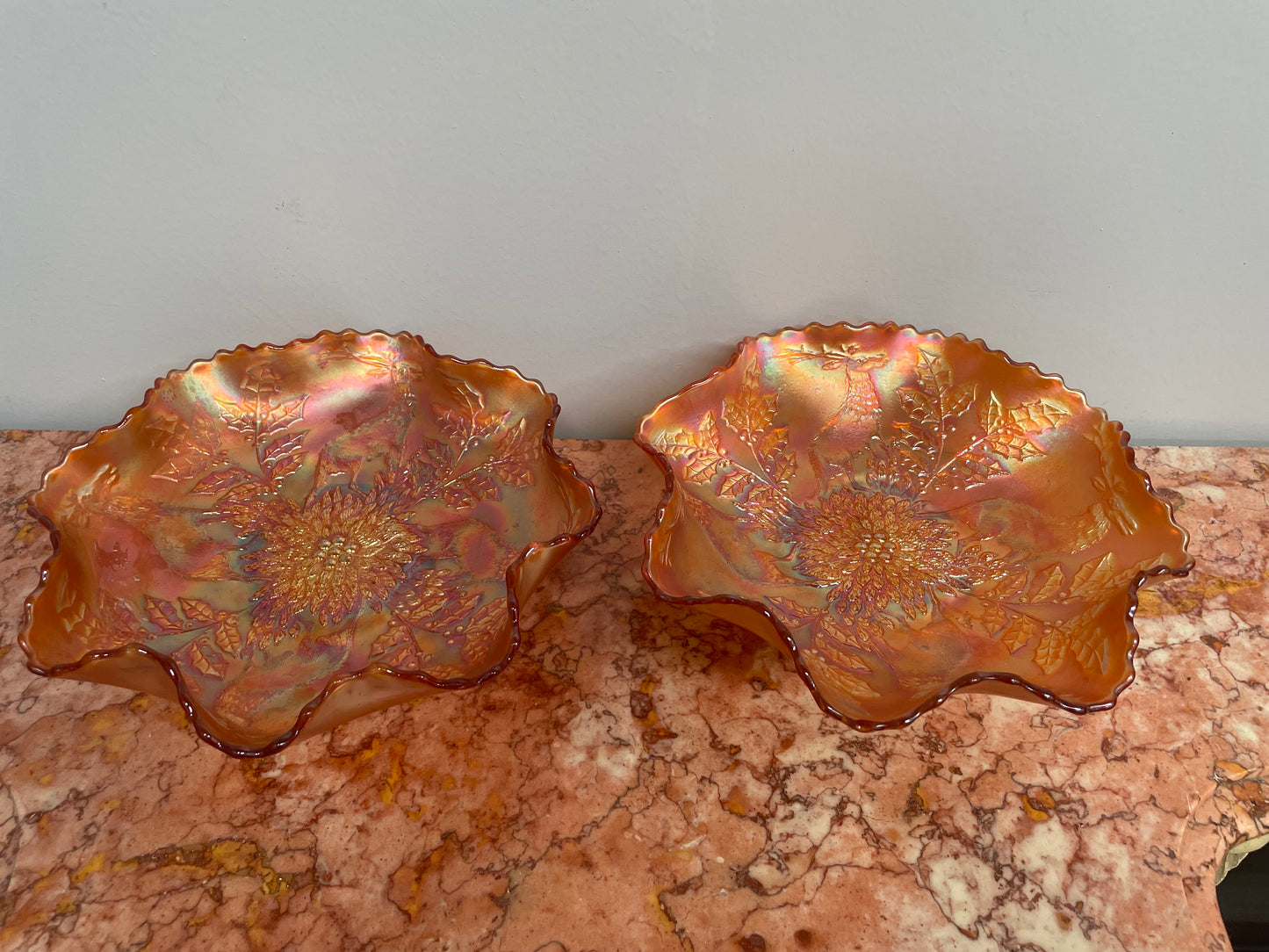 Pair of Antique Carnival Glass Bowls