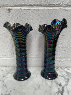 Pair of Iridescent Carnival Glass Vases | Antique & Vintage | Moonee Ponds Antiques | Australia Wide Delivery