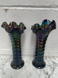 Pair of Iridescent Carnival Glass Vases | Antique & Vintage | Moonee Ponds Antiques | Australia Wide Delivery
