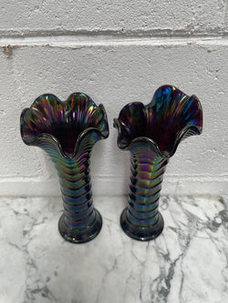 Pair of Iridescent Carnival Glass Vases | Antique & Vintage | Moonee Ponds Antiques | Australia Wide Delivery