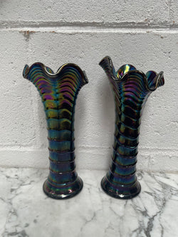Pair of Iridescent Carnival Glass Vases | Antique & Vintage | Moonee Ponds Antiques | Australia Wide Delivery