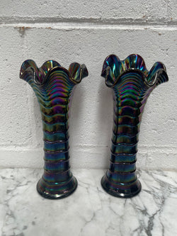 Pair of Iridescent Carnival Glass Vases | Antique & Vintage | Moonee Ponds Antiques | Australia Wide Delivery