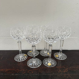 Vintage Set 6 Bohemia Hand Cut Lead Crystal Hock Wine Glasses