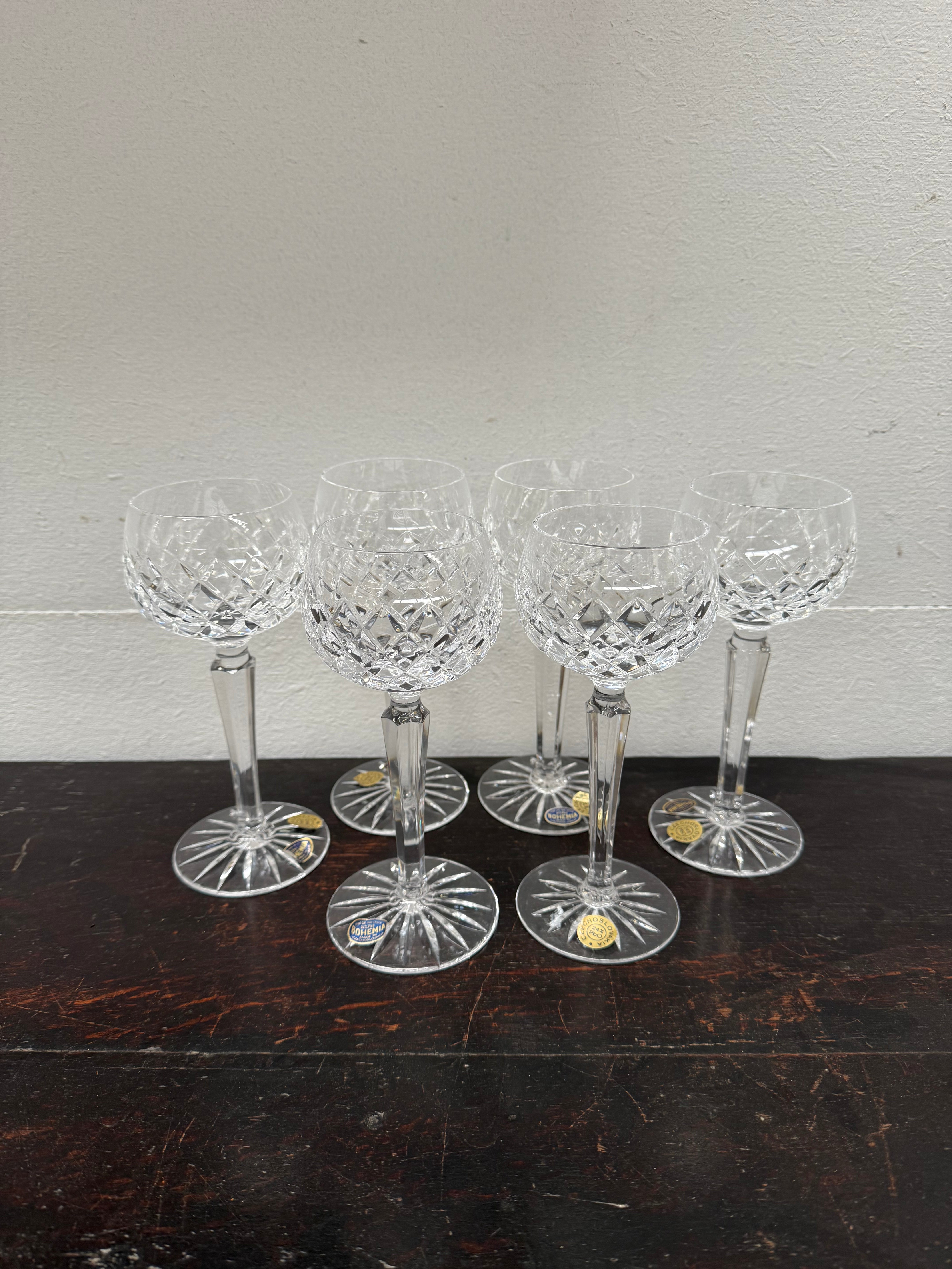 Vintage Set 6 Bohemia Hand Cut Lead Crystal Hock Wine Glasses | Antique & Vintage | Moonee Ponds Antiques | Australia Wide Delivery