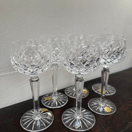 Vintage Set 6 Bohemia Hand Cut Lead Crystal Hock Wine Glasses