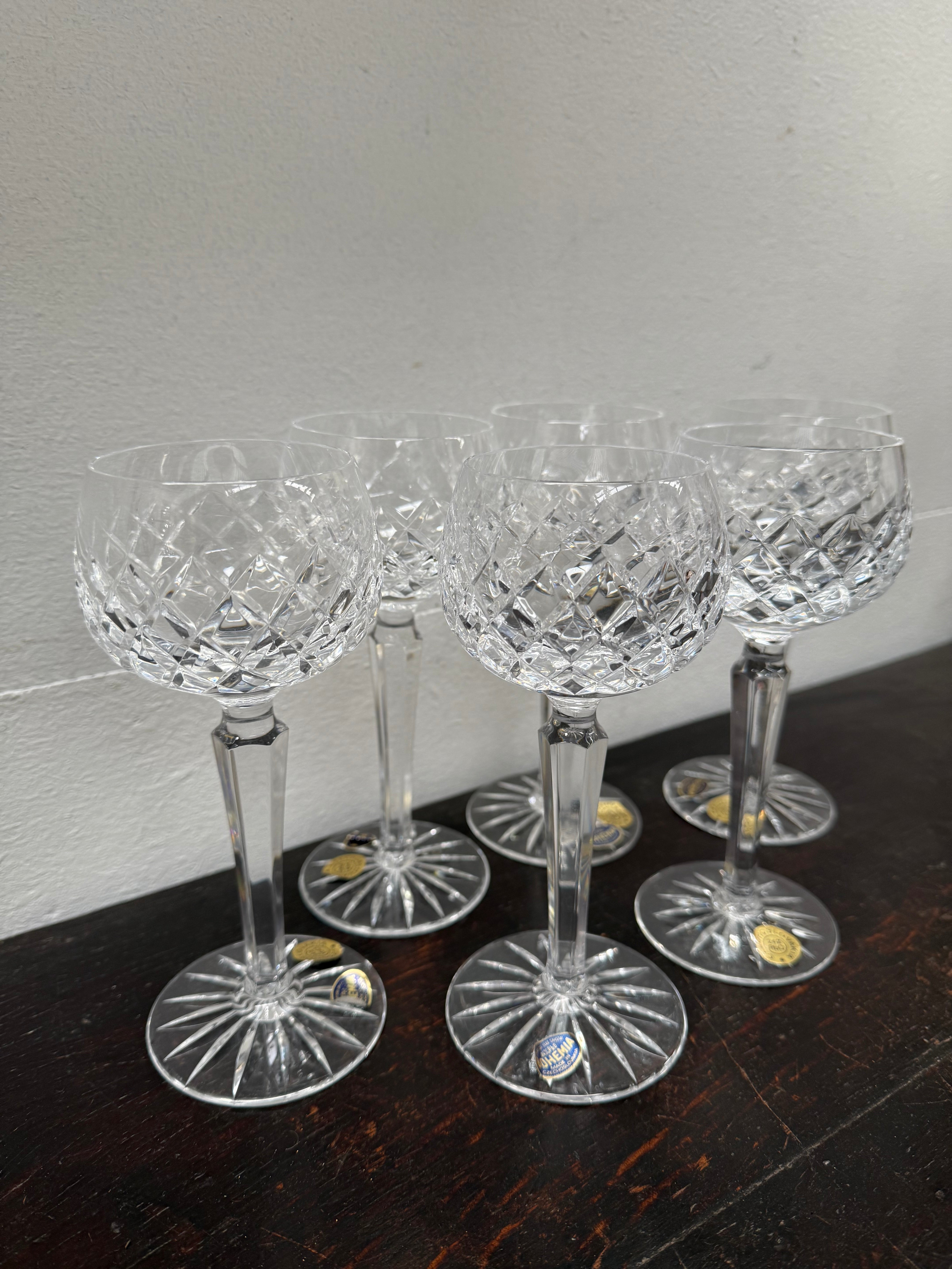 Vintage Set 6 Bohemia Hand Cut Lead Crystal Hock Wine Glasses | Antique & Vintage | Moonee Ponds Antiques | Australia Wide Delivery