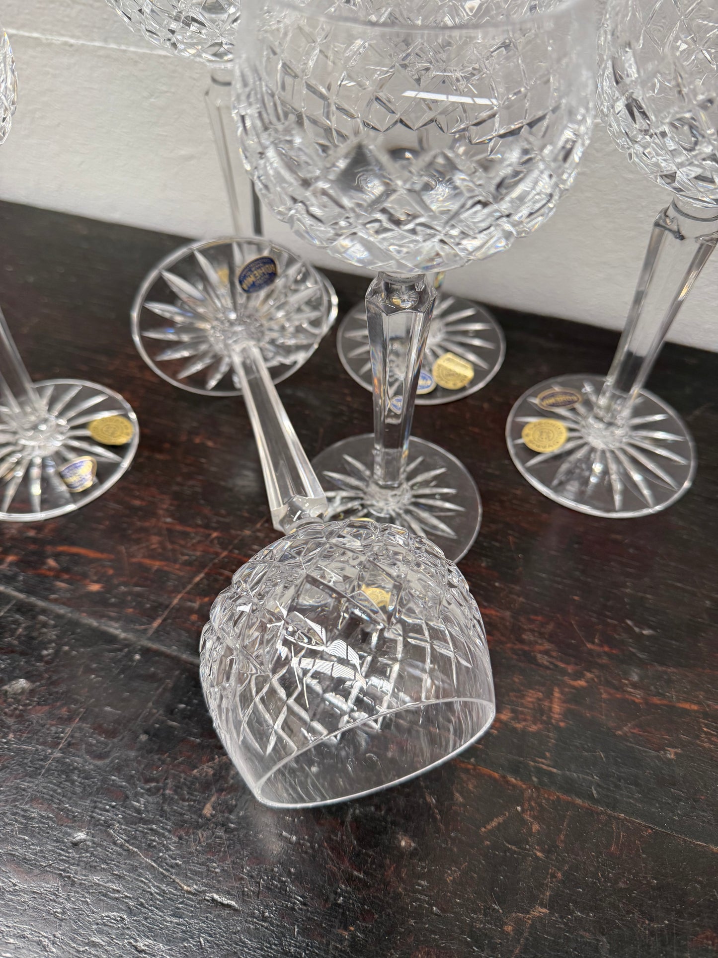 Vintage Set 6 Bohemia Hand Cut Lead Crystal Hock Wine Glasses