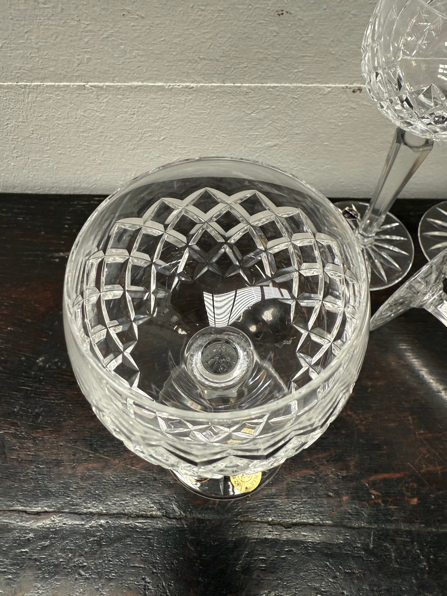 Vintage Set 6 Bohemia Hand Cut Lead Crystal Hock Wine Glasses