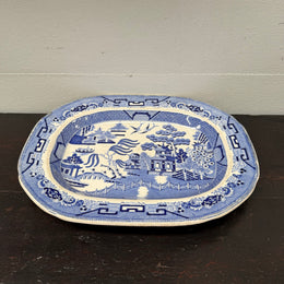 Antique English Willow Pattern Meat Plate c1840's