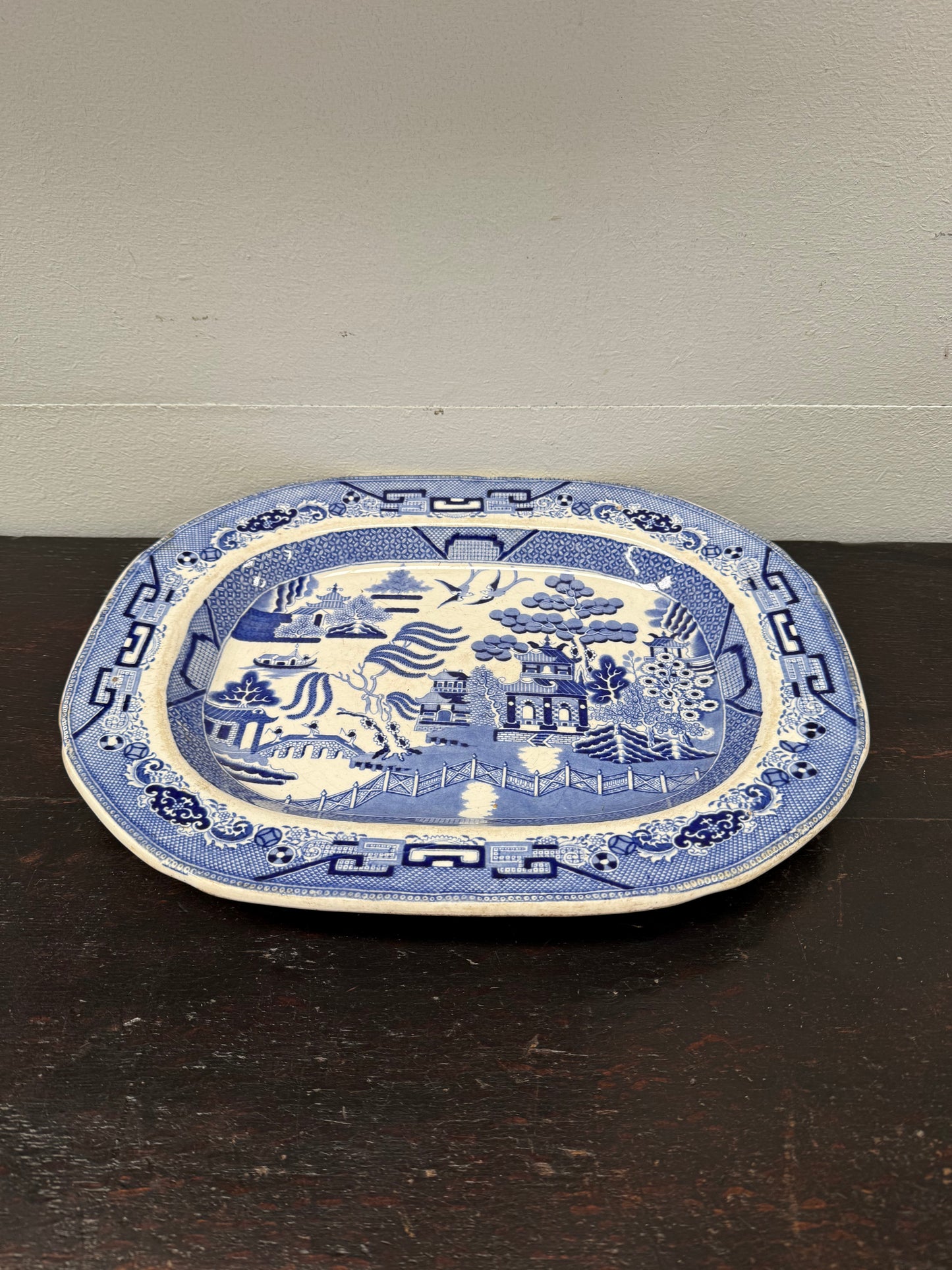 Antique English Willow Pattern Meat Plate c1840's