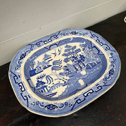 Antique English Willow Pattern Meat Plate c1840's