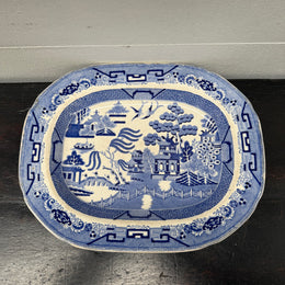 Antique English Willow Pattern Meat Plate c1840's