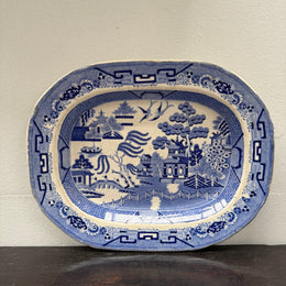 Antique English Willow Pattern Meat Plate c1840's